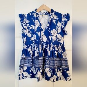 Silver Moon Blue & White Floral Blouse Size 10